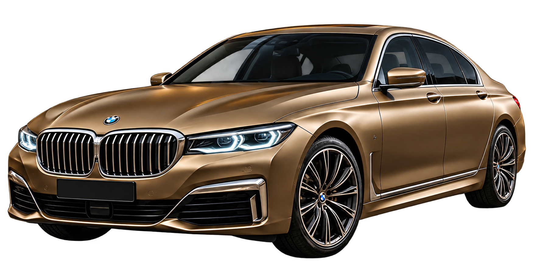 BMW Série 7 dorée avec chauffeure pour mariages, cérémonies et événements